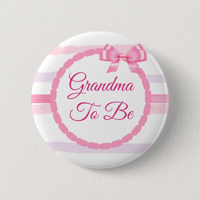 Pink and Purple Bow Grandma to be Baby Shower Button (Front)