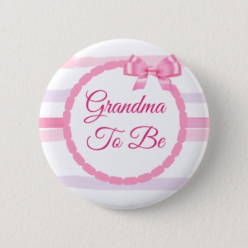 Pink and Purple Bow Grandma to be Baby Shower Button