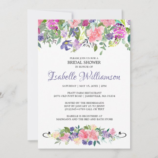 Pink and Purple Bridal Shower Invitations (Front)