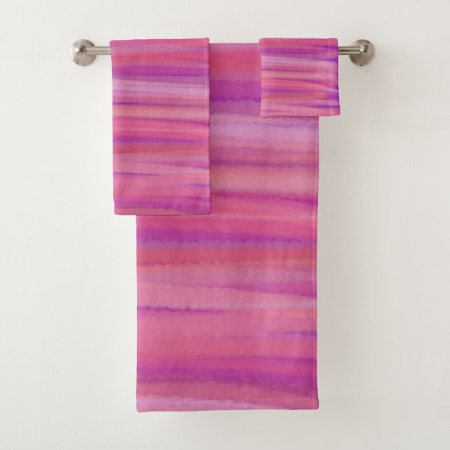 Pink and Purple Brushstrokes  Bath Towel Set (Insitu)