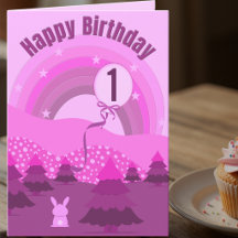Pink And Purple Bunny & Rainbow 1st Birthday