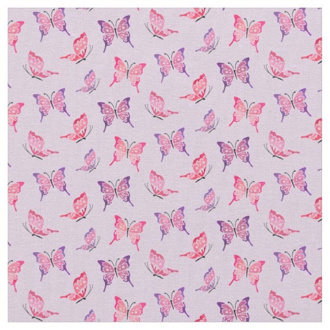 Pink and Purple Butterflies Fabric (Close Up)