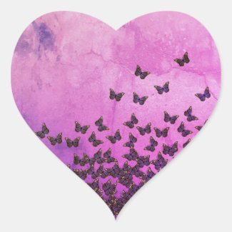 Pink and purple butterflies pattern heart stickers