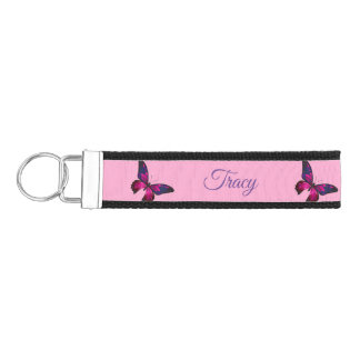 Pink and Purple Butterflies *personalize* Wrist Keychain