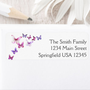 Pink and purple Butterflies return address label