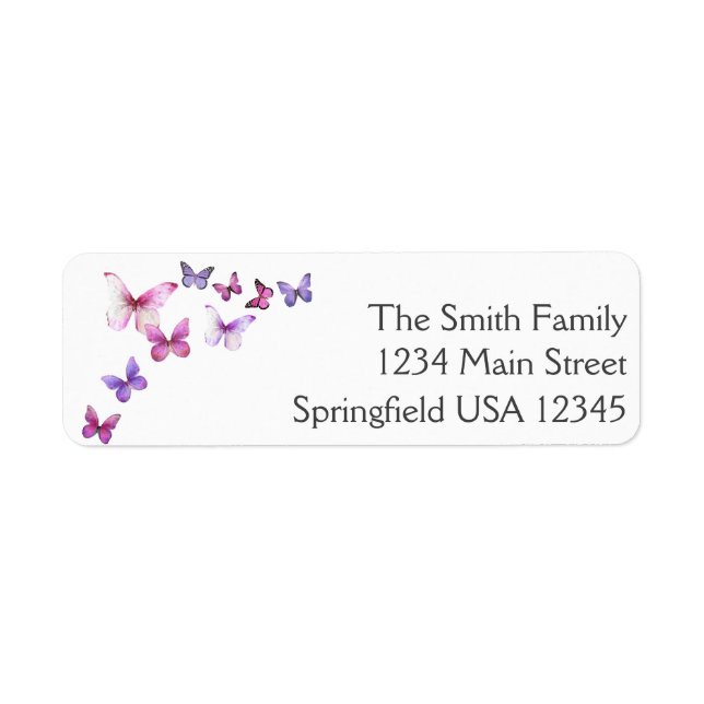 Pink and purple Butterflies return address label (Front)