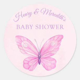 Pink and Purple Butterfly Baby Shower Classic Round Sticker