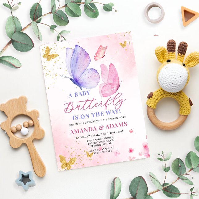 Pink and Purple Butterfly Baby Shower Invitation (Creator Uploaded)