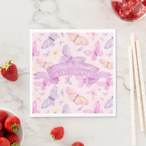 Pink and Purple Butterfly Baby Shower Napkins Zazzle