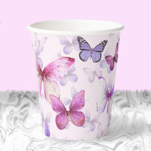 Pink and Purple Butterfly Baby Shower Paper Cups