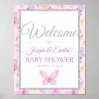 Pink and Purple Butterfly Baby Shower Welcome Post Poster