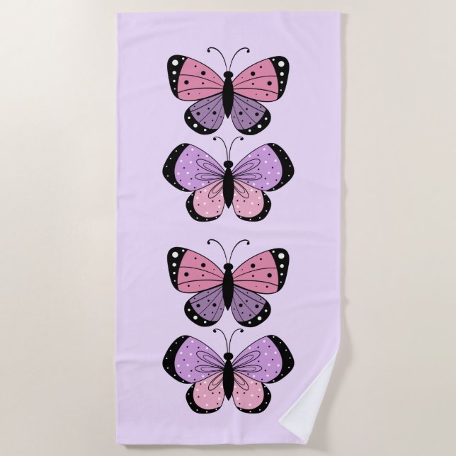 Pink and Purple Butterfly  Beach Towel (Front)