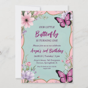 pink and purple butterfly birthday invitations