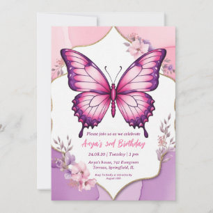 pink and purple butterfly birthday invitations
