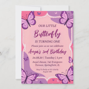 pink and purple butterfly birthday invitations