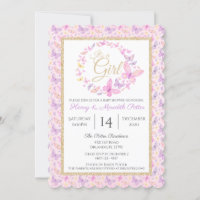 Pink and Purple Butterfly Girls Baby Shower Invita Invitation