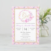 Pink and Purple Butterfly Girls Baby Shower Invitation (Standing Front)