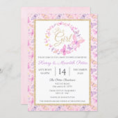 Pink and Purple Butterfly Girls Baby Shower Invitation (Front/Back)