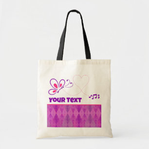Pink and Purple Butterfly Heart Customized Tote Bag