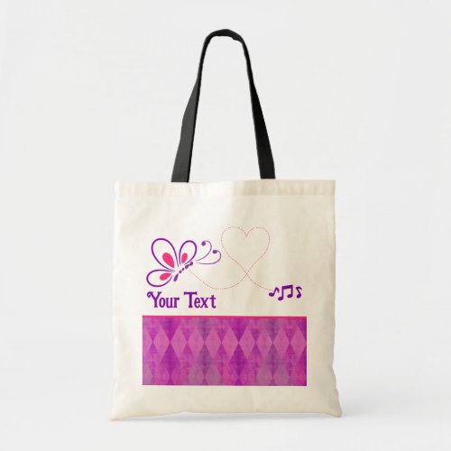 Pink and Purple Butterfly Heart Customized Tote Bag