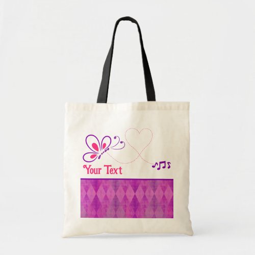 Pink and Purple Butterfly Heart Customized Tote Bag