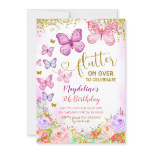 Pink and Purple Butterfly Kid's Birthday Invite