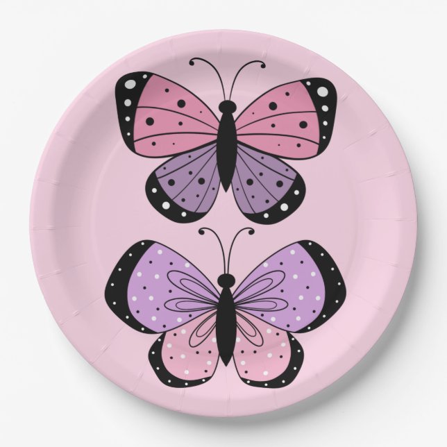 Pink and Purple Butterfly  Paper Plates (Front)