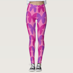 Pink and purple butterfly pattern leggings
