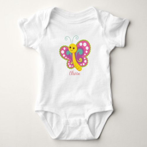 Pink and Purple Butterfly Personalized Monogram Baby Bodysuit