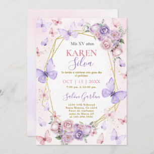 Pink and Purple Butterfly Quinceañera Invitation
