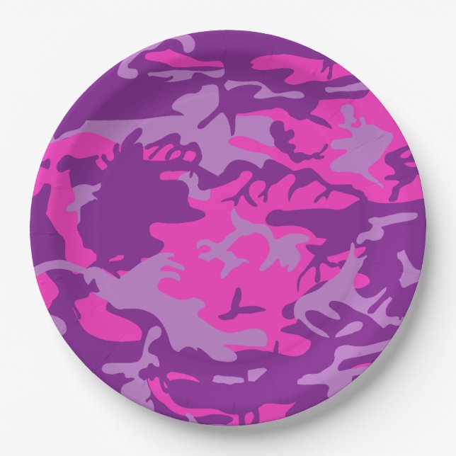 Pink and Purple Camo Paper Plates (Front)