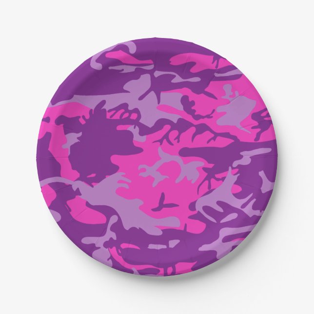 Pink and Purple Camo Paper Plates (Front)