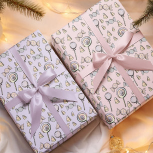 Pink and Purple Candy Theme Girl Birthday Wrapping Paper Sheets