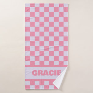 Pink and Purple Checkerboard Custom Name Towel