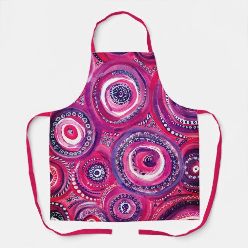 Pink and Purple Circles and Swirls Original Art Apron