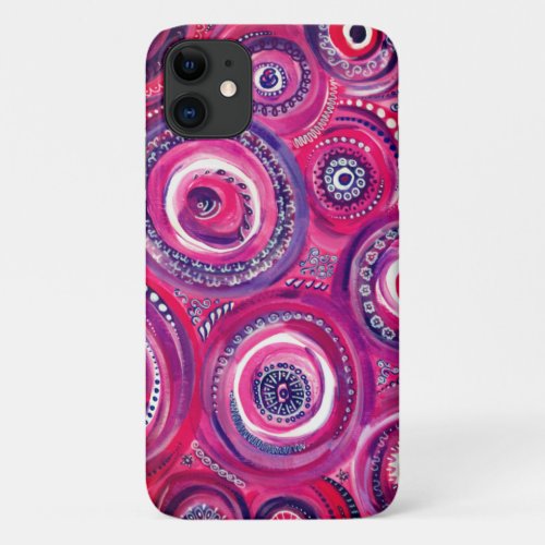 Pink and Purple Circles and Swirls Original Art iPhone 11 Case