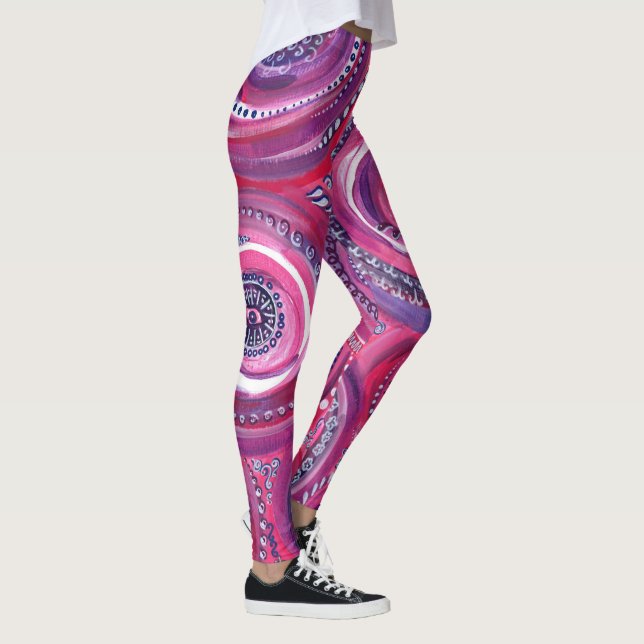 Pink and Purple Circles and Swirls Original Art Leggings (Right)