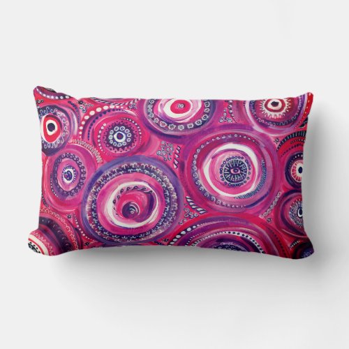 Pink and Purple Circles and Swirls Original Art Lumbar Pillow