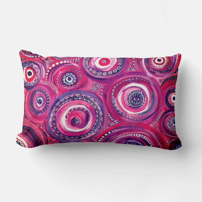 Pink and Purple Circles and Swirls Original Art Lumbar Pillow (Front)
