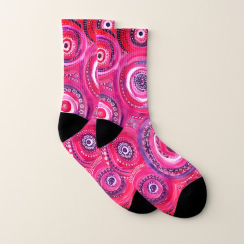 Pink and Purple Circles and Swirls Original Art Socks