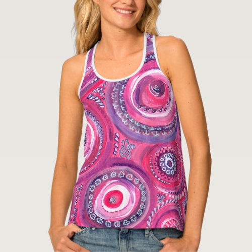 Pink and Purple Circles and Swirls Original Art Tank Top