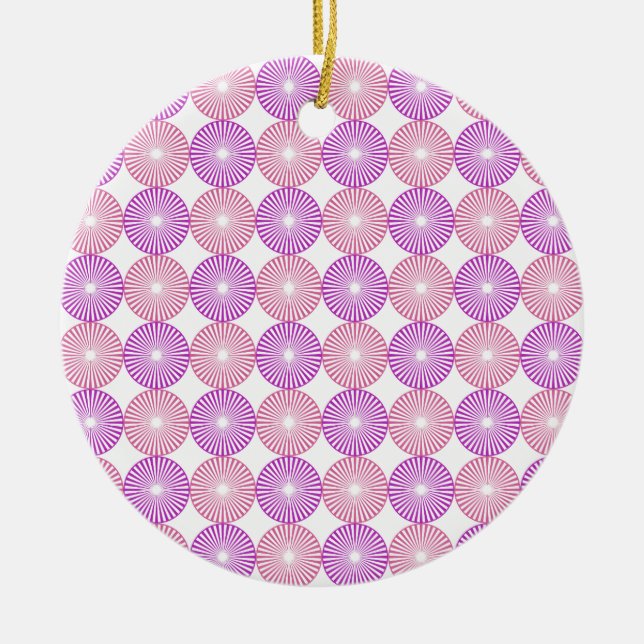 Pink and purple circles pattern ceramic ornament (Front)