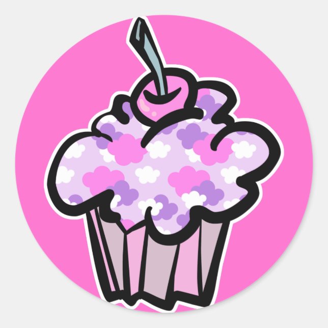 pink and purple clouds cupcake classic round sticker (Front)