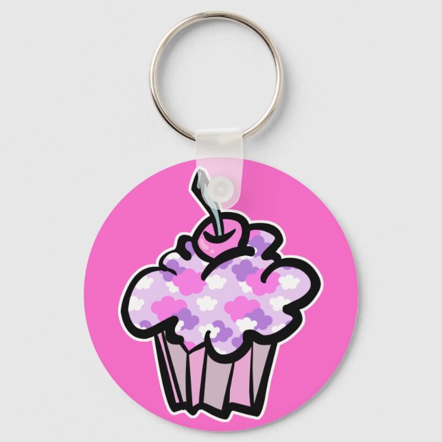 pink and purple clouds cupcake keychain (Front)