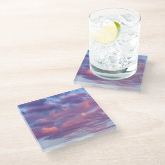 Pink and Purple Clouds Glass Coaster