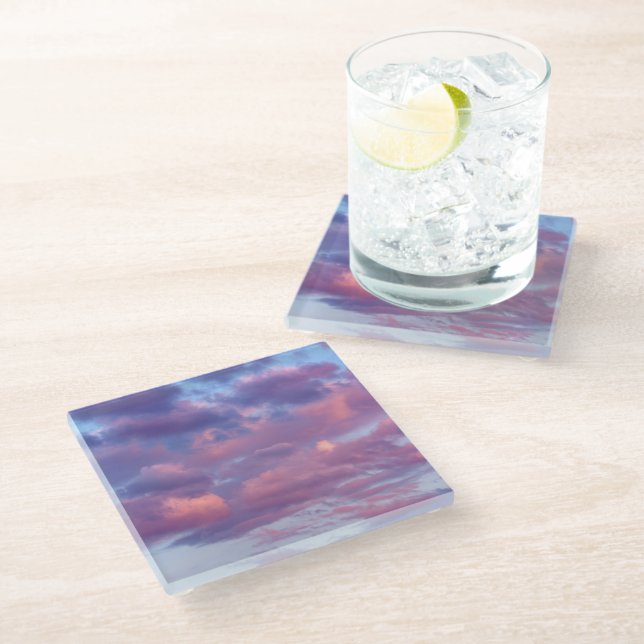 Pink and Purple Clouds Glass Coaster (Angled)