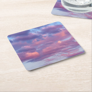 Pink and Purple Clouds Square Paper Coaster