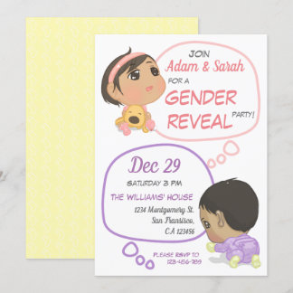 Pink and Purple Comic Baby Gender Reveal Invitation