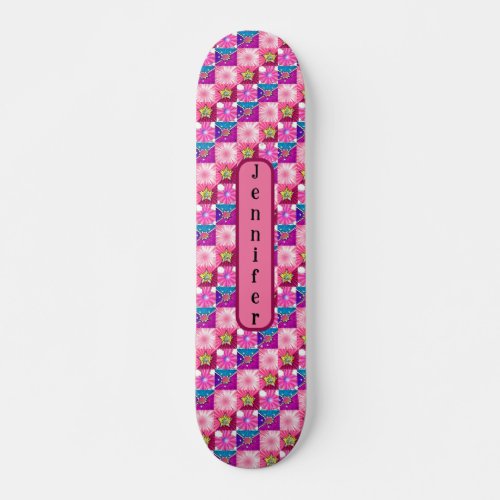 Pink and Purple comic book superhero background Skateboard