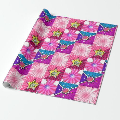Pink and Purple comic book superhero background Wrapping Paper